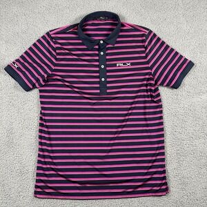 RLX Ralph Lauren Polo Shirt Mens XL‎ Striped Blue Pink White Short Sleeve Golf